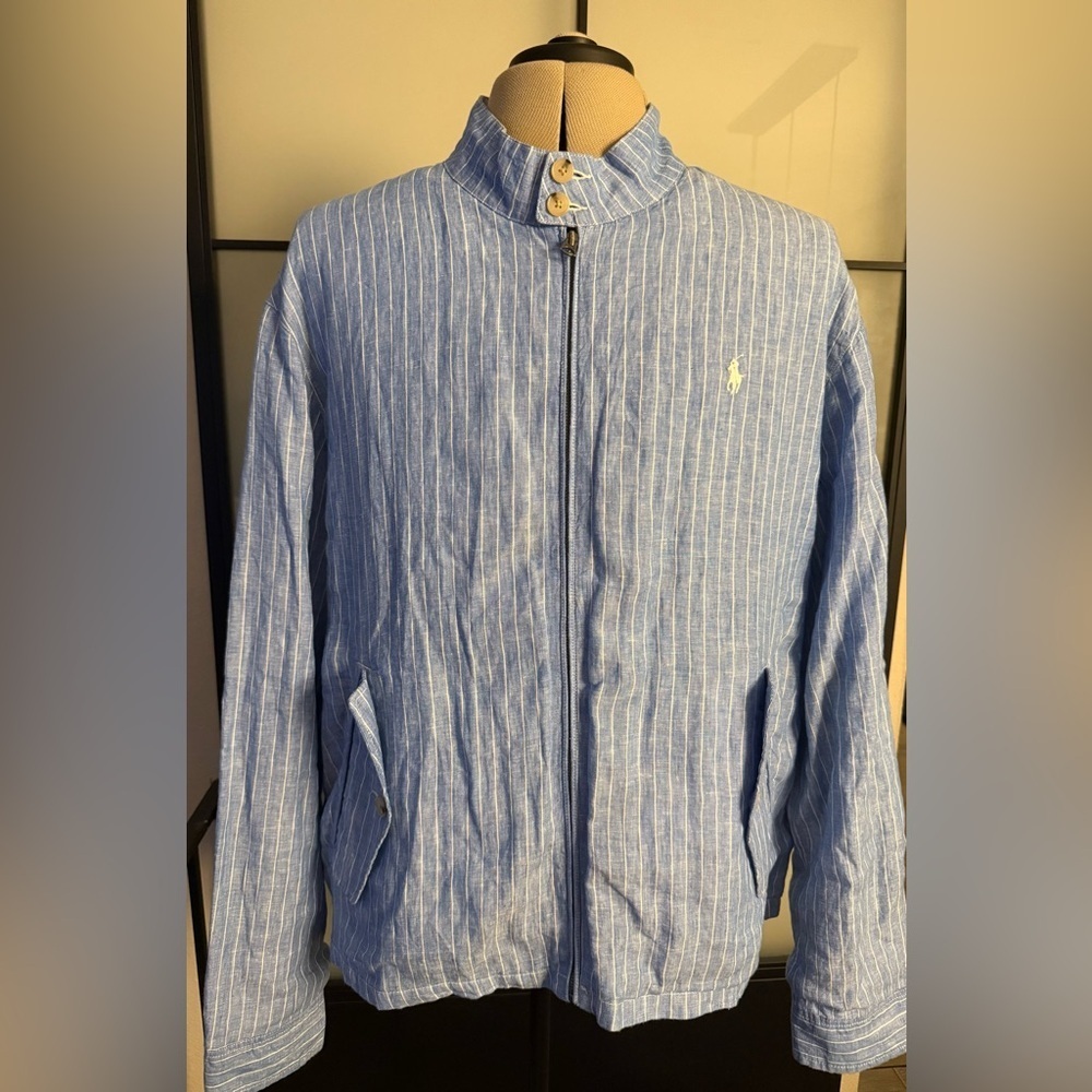 Polo Ralph Lauren XXL Striped Linen Harrington Bomber Jacket Full Zip - Picture 2 of 7